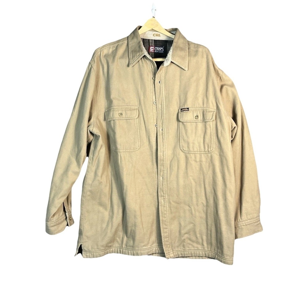 Chaps Ralph‎ Lauren Men's Shacket Tan Plaid Lined Utility Shirt Workwear 2XL